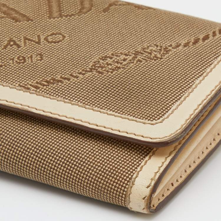 Pre Owned Prada Beige Jacquard Logo Canvas and Leather Flap Continental Wallet