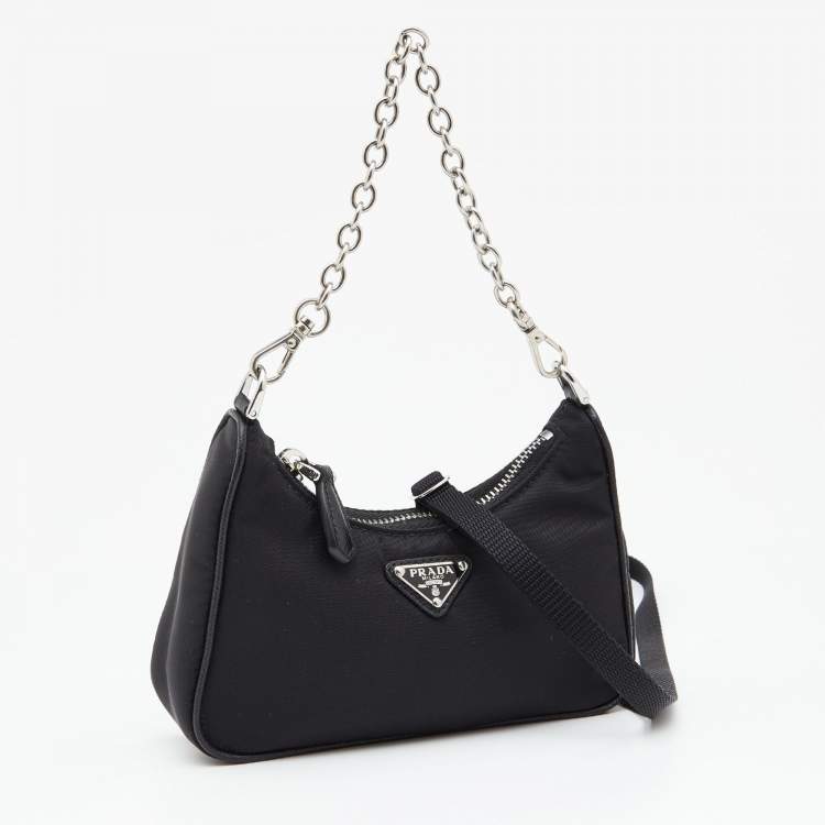 Pre Owned Prada Black Nylon and Leather Mini Re-Edition 2005 Crossbody Bag