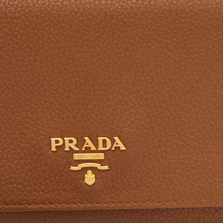 Pre Owned Prada Tan Leather Flap Wristlet Wallet