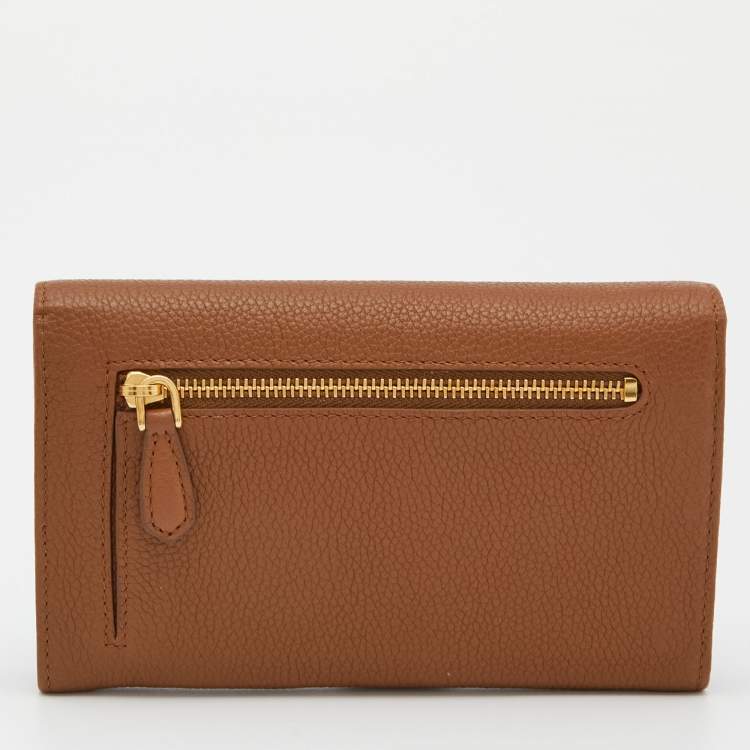 Pre Owned Prada Tan Leather Flap Wristlet Wallet