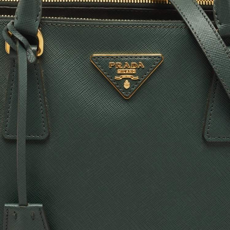 Pre Owned Prada Dark Green Saffiano Leather Medium Double Zip Tote