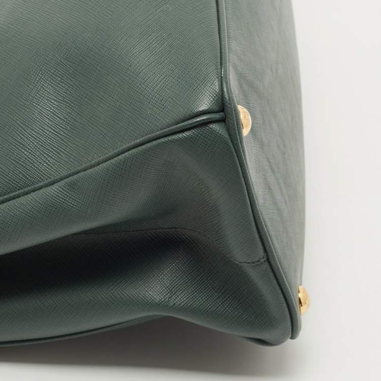 Pre Owned Prada Dark Green Saffiano Leather Medium Double Zip Tote