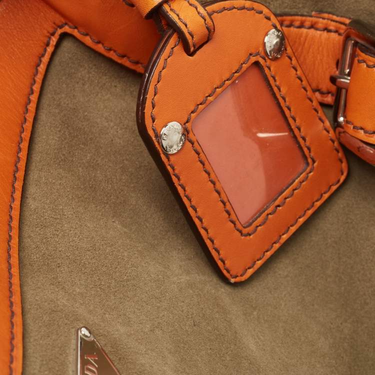 Pre Owned Prada Orange/Olive Green Suede and Leather Duffel Bag