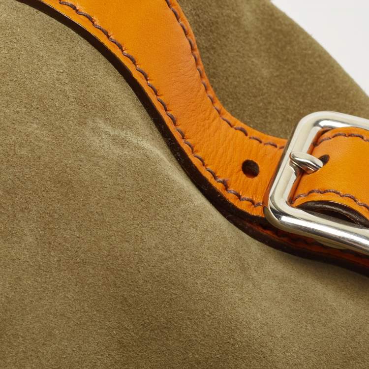 Pre Owned Prada Orange/Olive Green Suede and Leather Duffel Bag