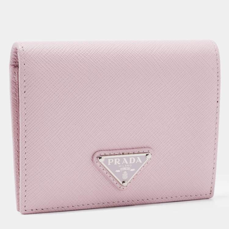 Pre Owned Prada Light Pink Saffiano Metal Leather Bifold Compact Wallet