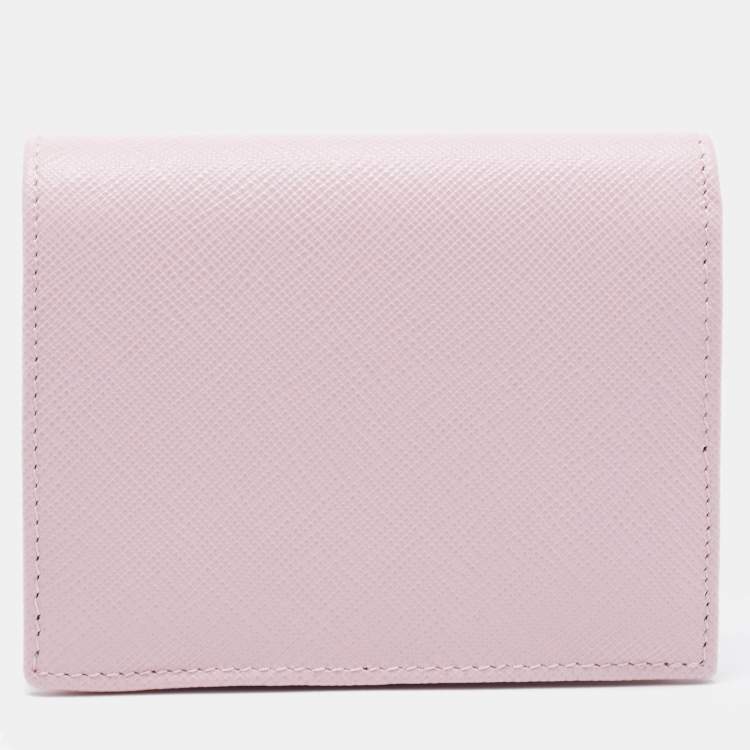 Pre Owned Prada Light Pink Saffiano Metal Leather Bifold Compact Wallet