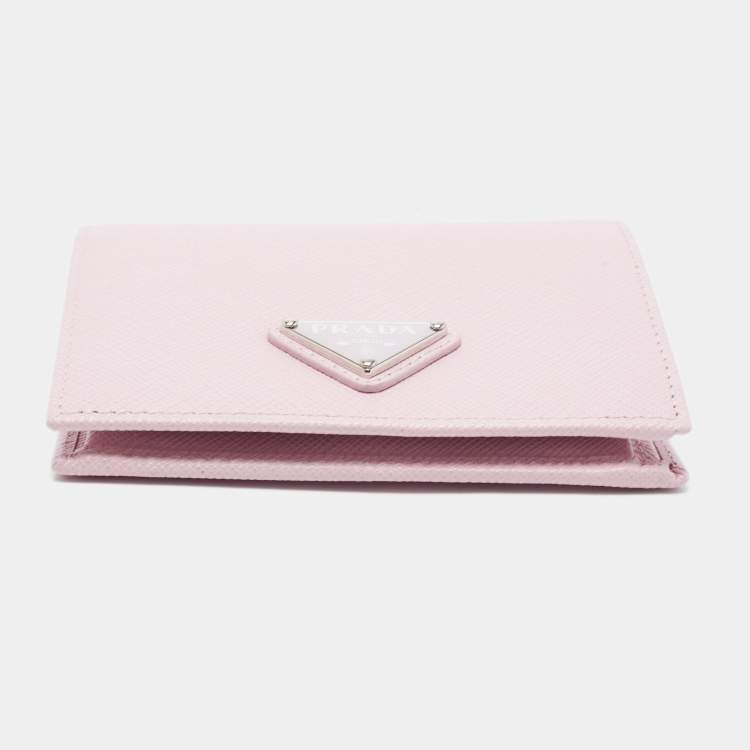 Pre Owned Prada Light Pink Saffiano Metal Leather Bifold Compact Wallet