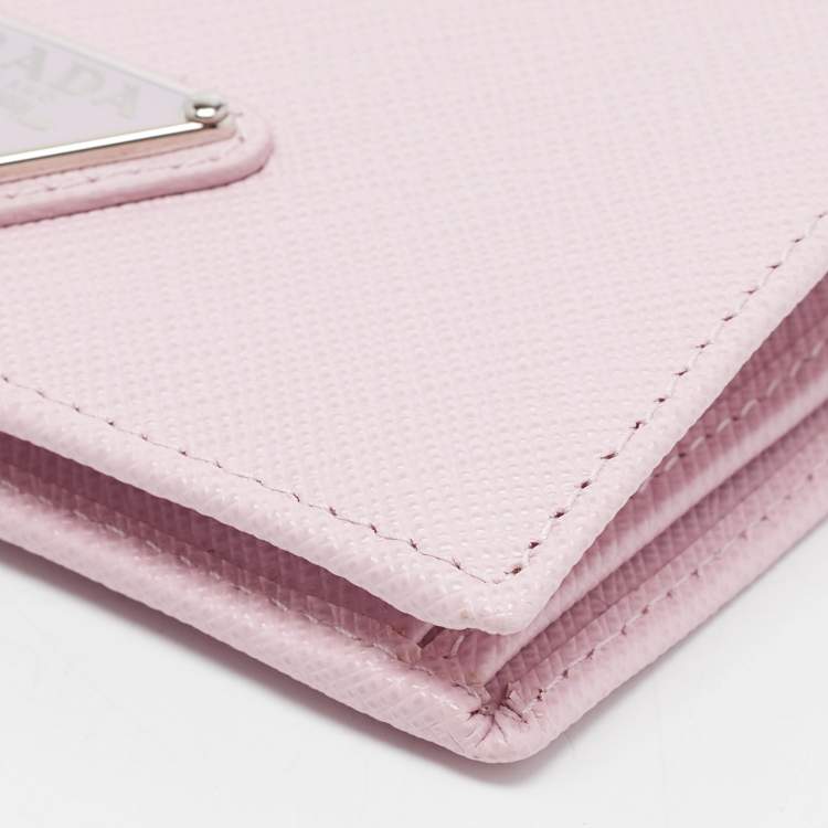 Pre Owned Prada Light Pink Saffiano Metal Leather Bifold Compact Wallet