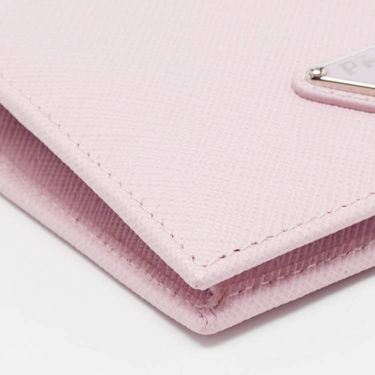 Pre Owned Prada Light Pink Saffiano Metal Leather Bifold Compact Wallet
