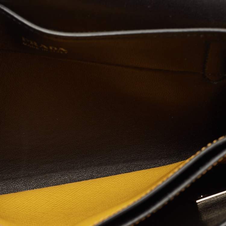 Pre Owned Prada Yellow Saffiano Leather Double Turn Lock Chain Shoulder Bag