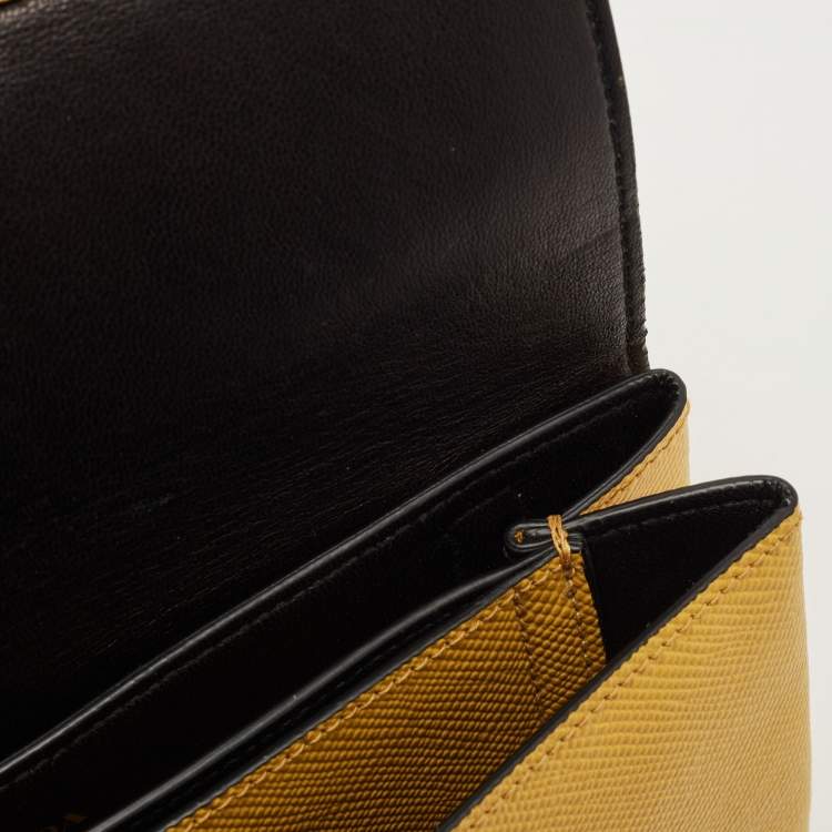 Pre Owned Prada Yellow Saffiano Leather Double Turn Lock Chain Shoulder Bag