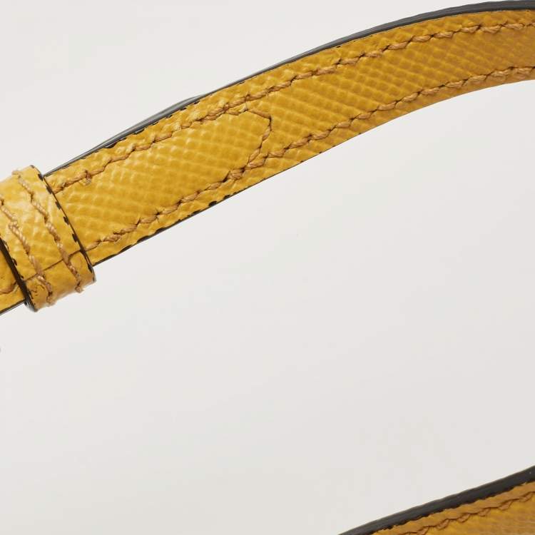 Pre Owned Prada Yellow Saffiano Leather Double Turn Lock Chain Shoulder Bag