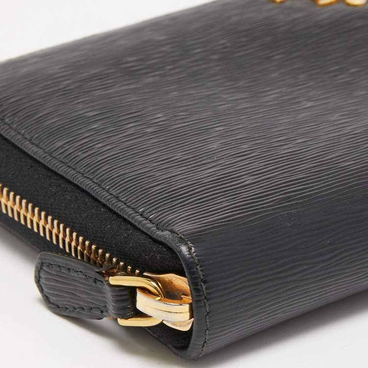 Pre Owned Prada Black Leather Zip Around Continental Wallet