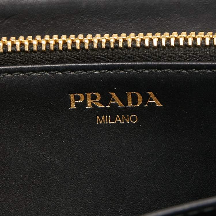 Pre Owned Prada Black Leather Zip Around Continental Wallet