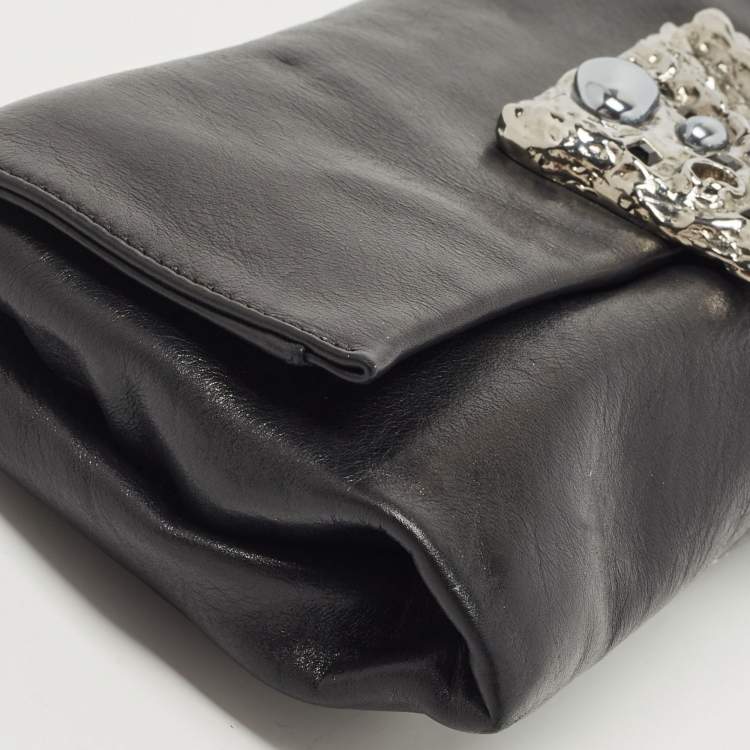 Pre Owned Prada Black Leather Vitello Mordo Flap Clutch