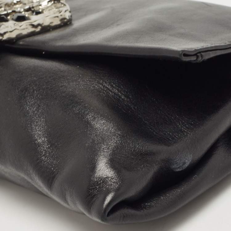 Pre Owned Prada Black Leather Vitello Mordo Flap Clutch
