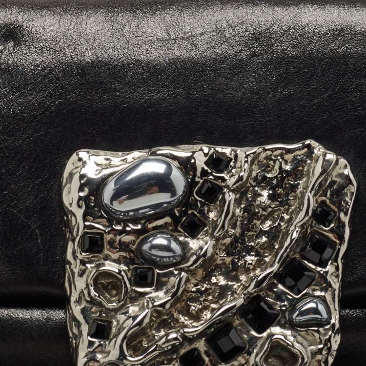 Pre Owned Prada Black Leather Vitello Mordo Flap Clutch