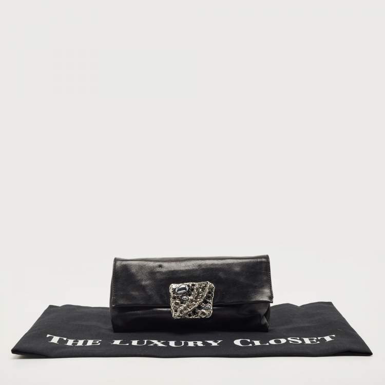 Pre Owned Prada Black Leather Vitello Mordo Flap Clutch