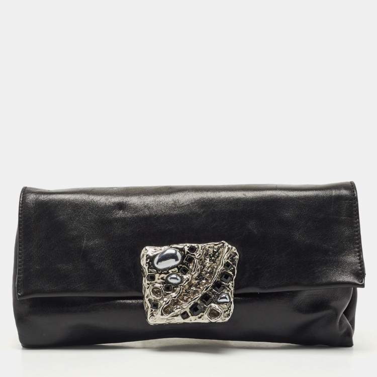 Pre Owned Prada Black Leather Vitello Mordo Flap Clutch