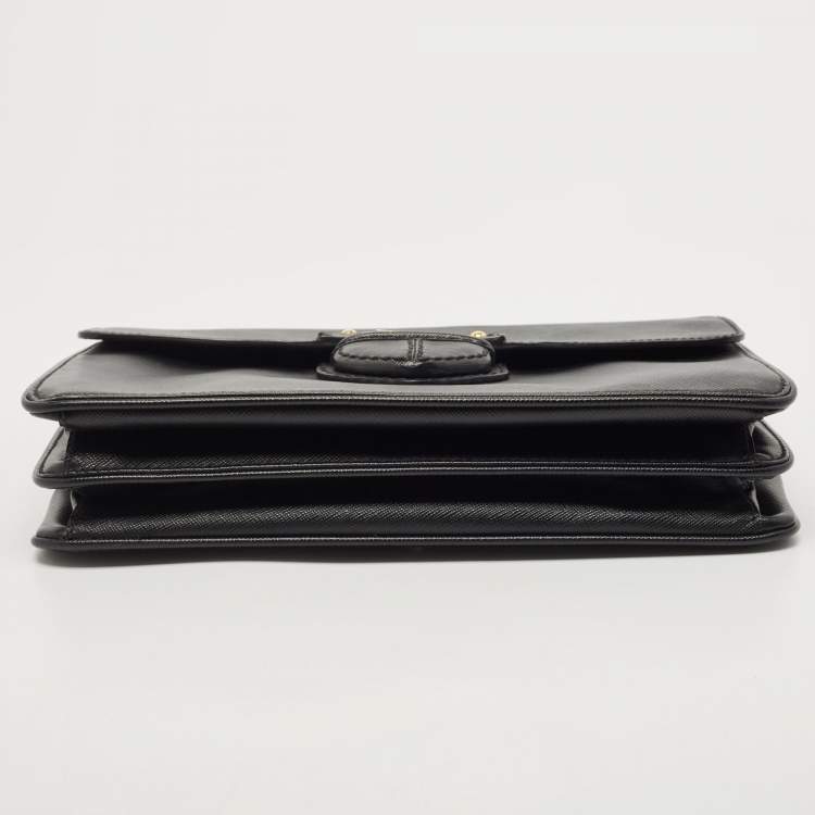 Pre Owned Prada Black Saffiano Leather Flap Shoulder Bag