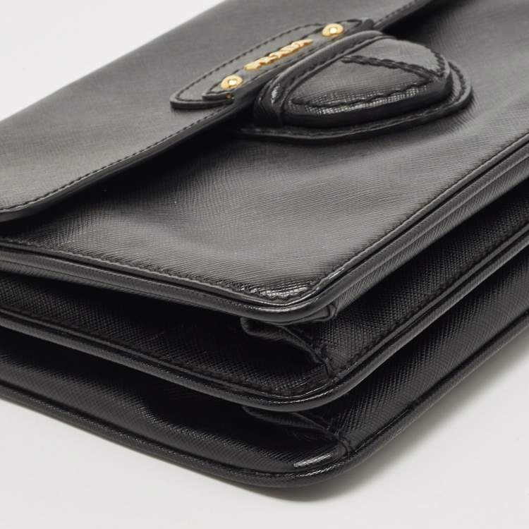 Pre Owned Prada Black Saffiano Leather Flap Shoulder Bag