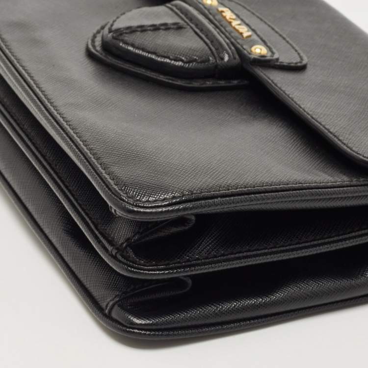 Pre Owned Prada Black Saffiano Leather Flap Shoulder Bag