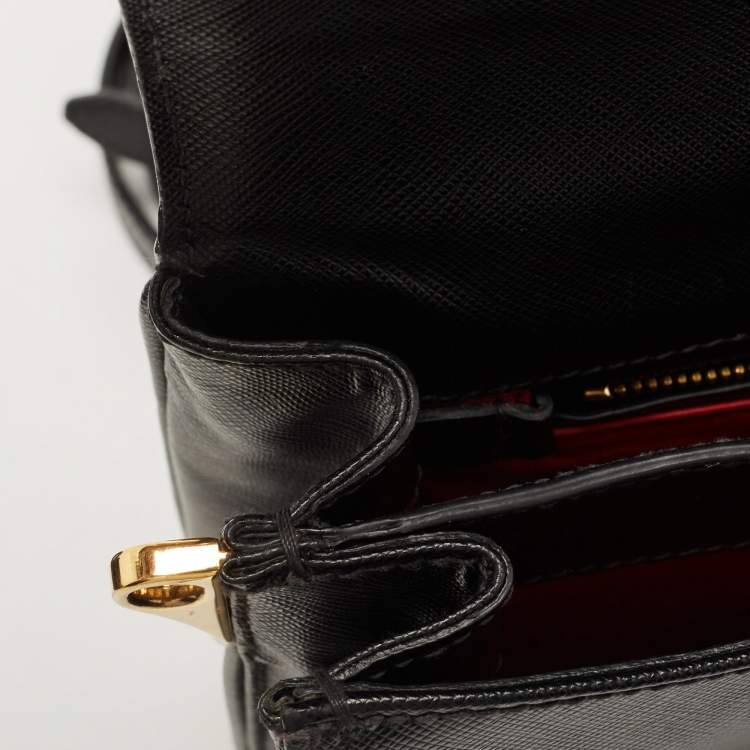 Pre Owned Prada Black Saffiano Leather Flap Shoulder Bag