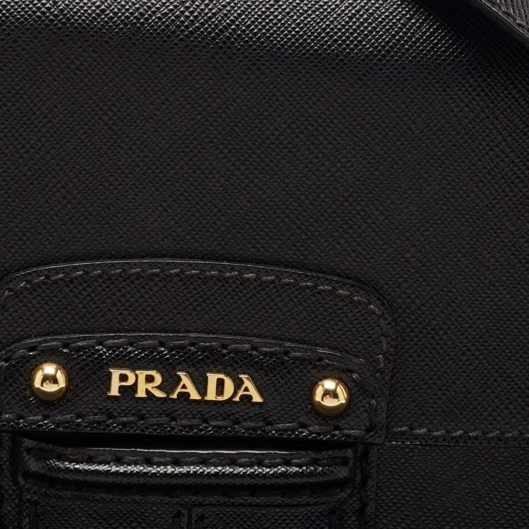 Pre Owned Prada Black Saffiano Leather Flap Shoulder Bag
