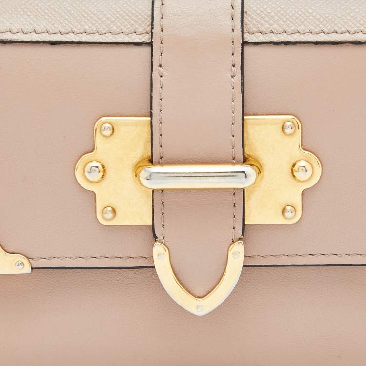 Pre Owned Prada Beige Leather Cahier Trifold Wallet
