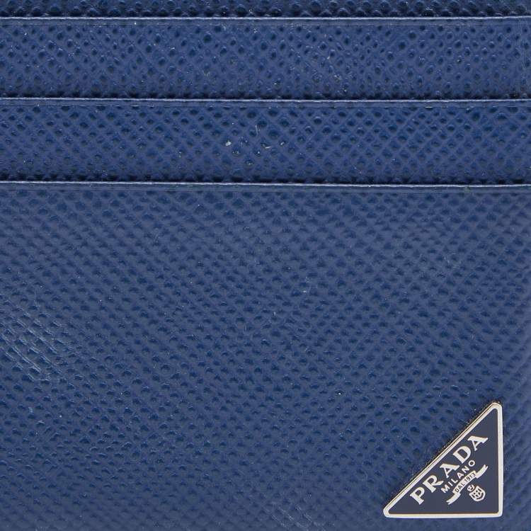 Pre Owned Prada Navy Blue Saffiano Leather Card Holder