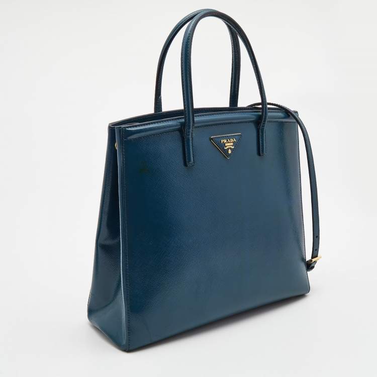 مملوكة مسبقًا Prada Teal Blue Saffiano Vernice Leather Parabole Tote