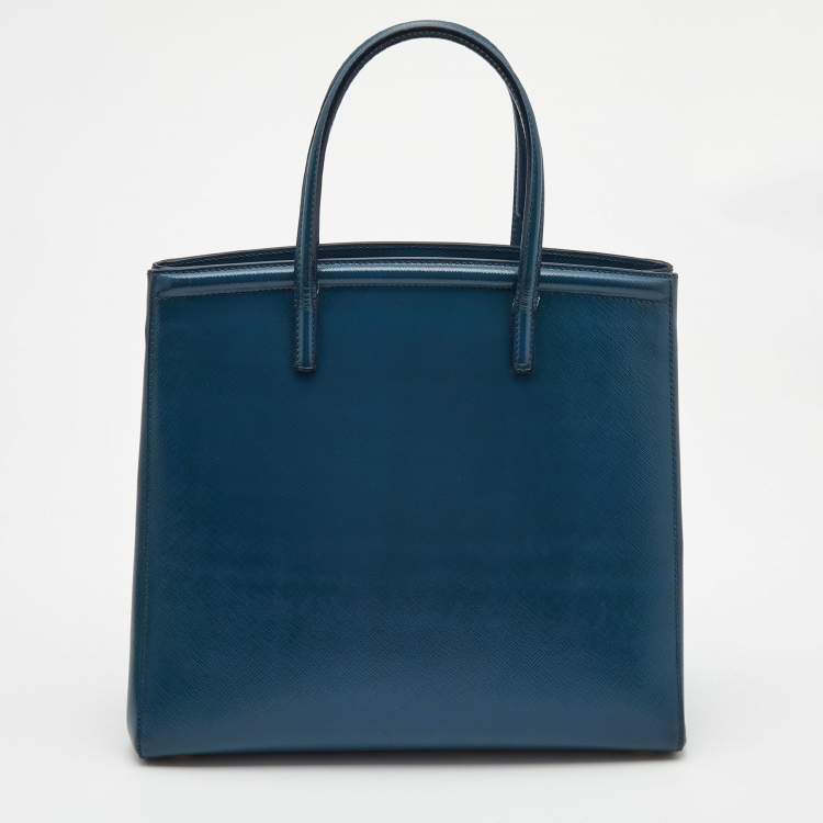 مملوكة مسبقًا Prada Teal Blue Saffiano Vernice Leather Parabole Tote