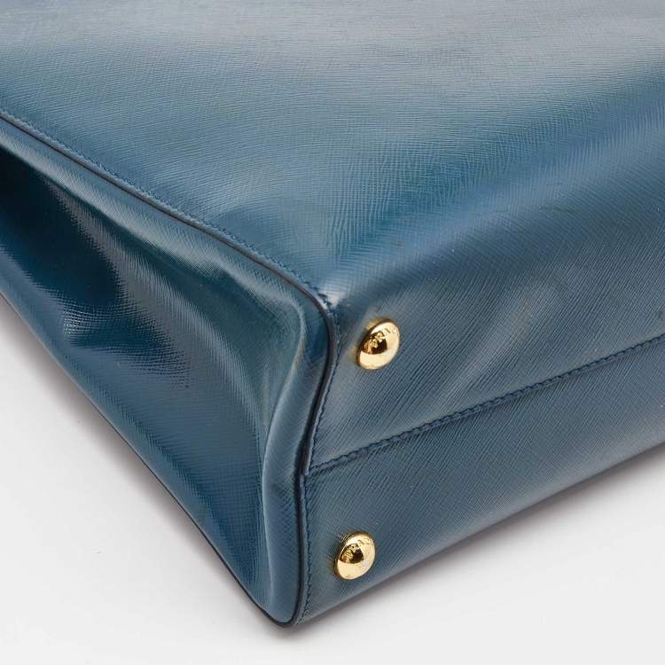 مملوكة مسبقًا Prada Teal Blue Saffiano Vernice Leather Parabole Tote