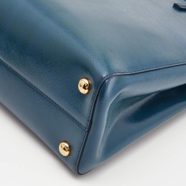 مملوكة مسبقًا Prada Teal Blue Saffiano Vernice Leather Parabole Tote