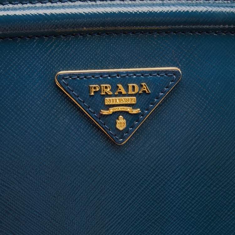 مملوكة مسبقًا Prada Teal Blue Saffiano Vernice Leather Parabole Tote