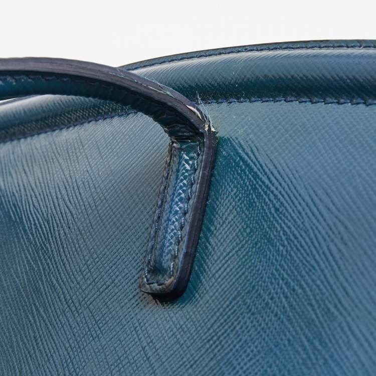 مملوكة مسبقًا Prada Teal Blue Saffiano Vernice Leather Parabole Tote