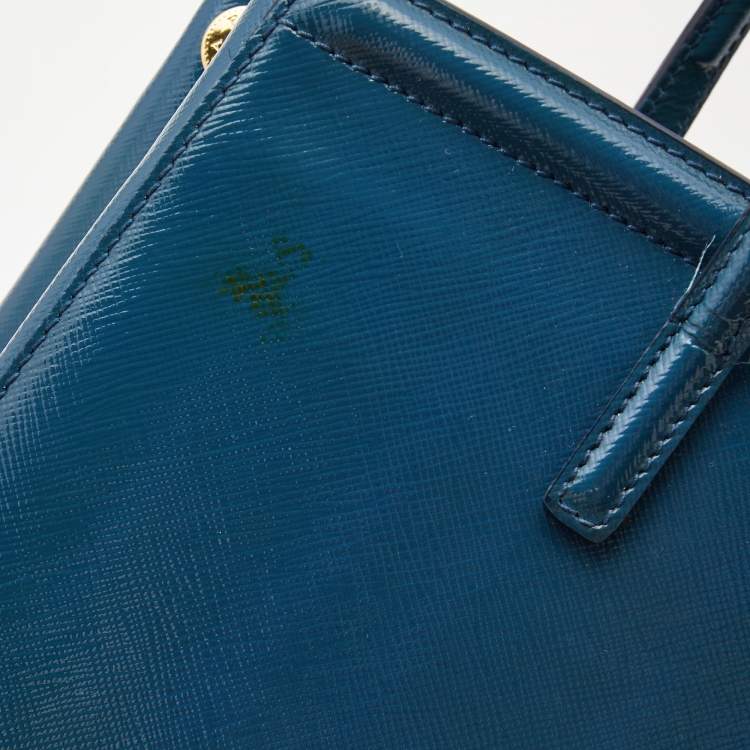 مملوكة مسبقًا Prada Teal Blue Saffiano Vernice Leather Parabole Tote