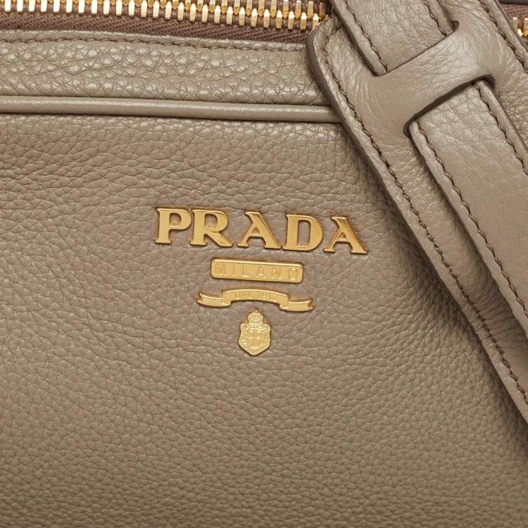 Pre Owned Prada Grey Leather Double Zip Camera Crossbody Bag