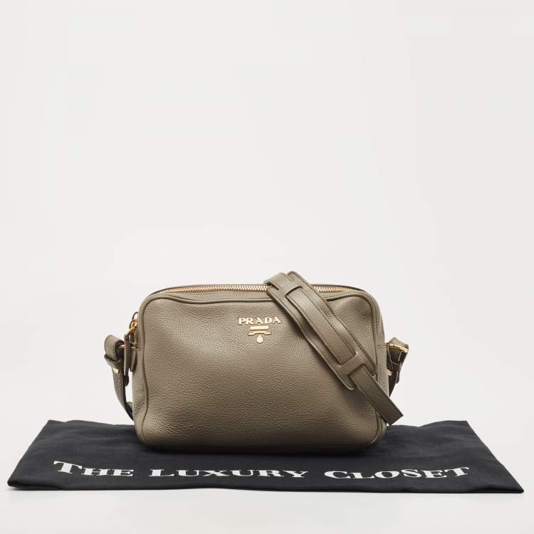 Pre Owned Prada Grey Leather Double Zip Camera Crossbody Bag