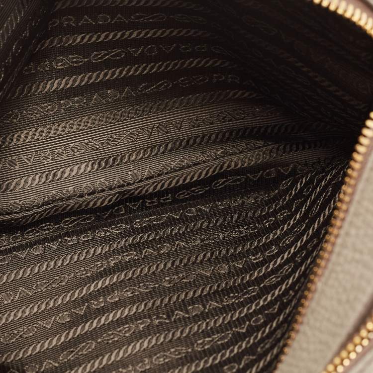 Pre Owned Prada Grey Leather Double Zip Camera Crossbody Bag
