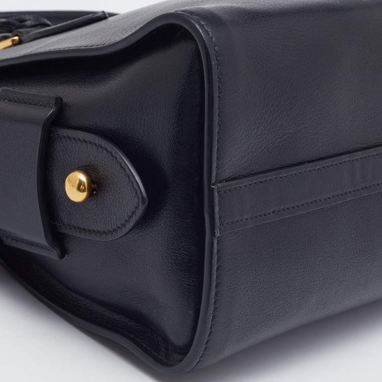 Pre Owned Prada Black Glazed Leather Zip Satchel