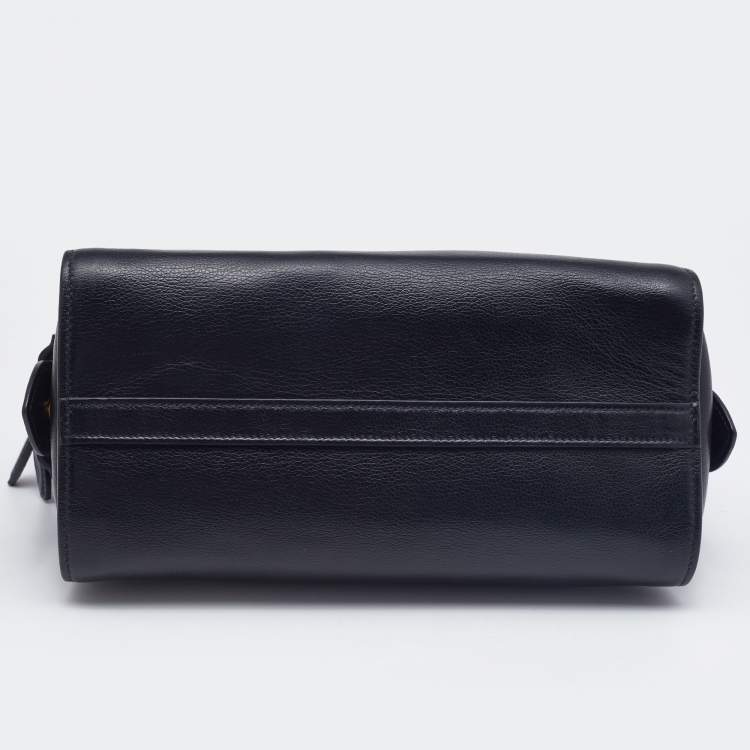 Pre Owned Prada Black Glazed Leather Zip Satchel