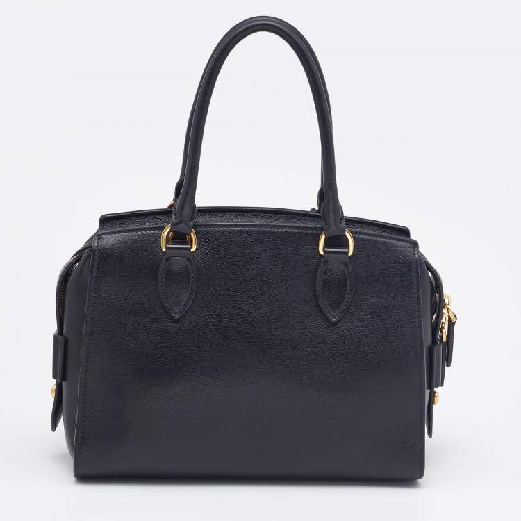 Pre Owned Prada Black Glazed Leather Zip Satchel