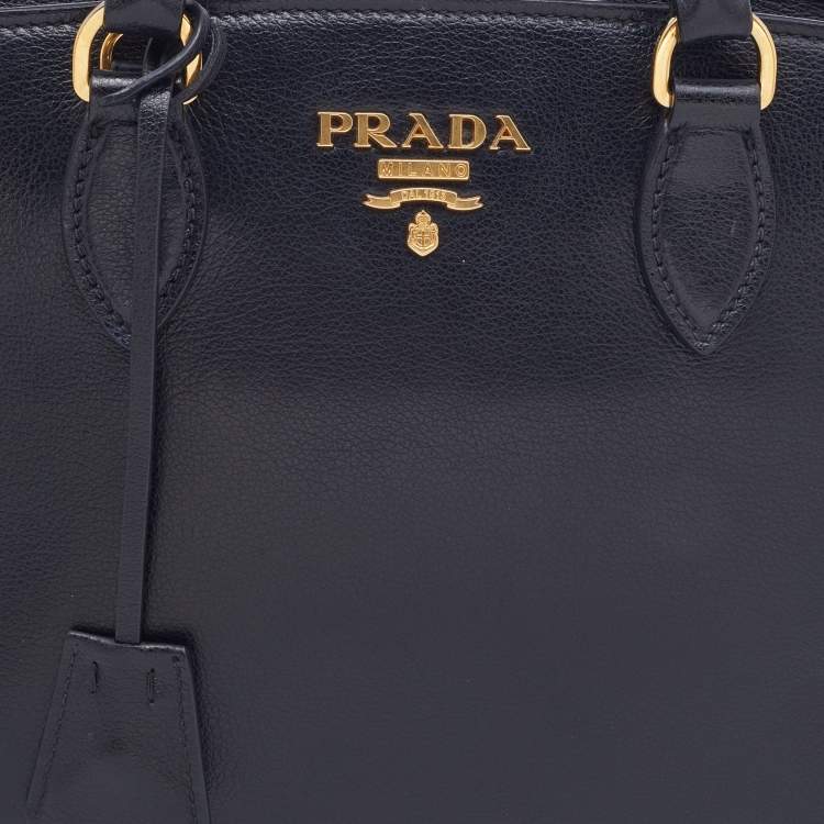 Pre Owned Prada Black Glazed Leather Zip Satchel