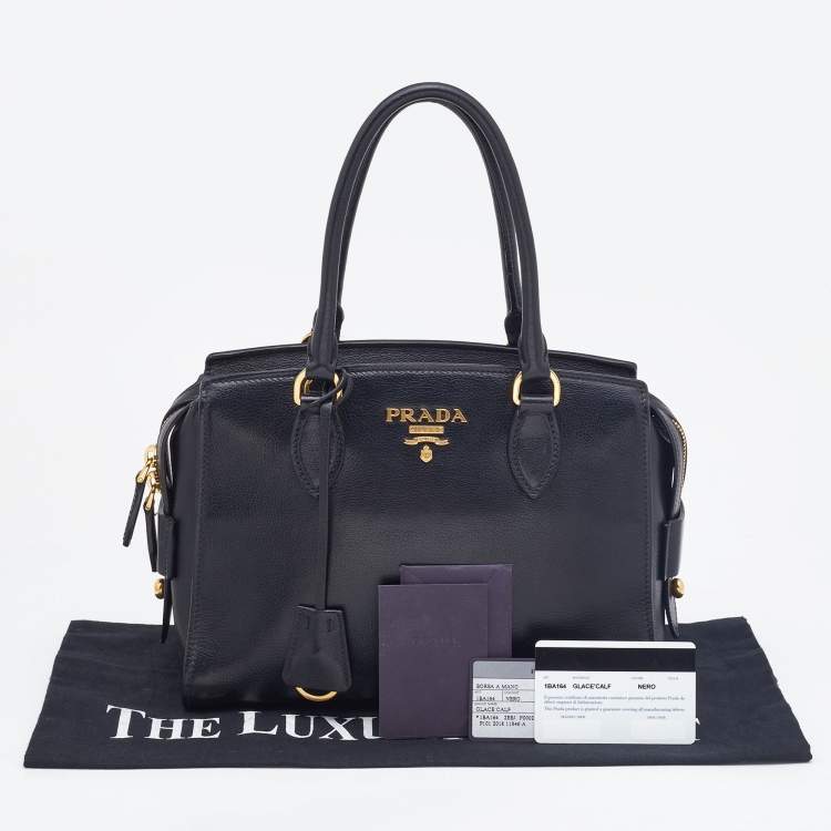 Pre Owned Prada Black Glazed Leather Zip Satchel