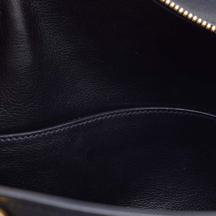 Pre Owned Prada Black Glazed Leather Zip Satchel