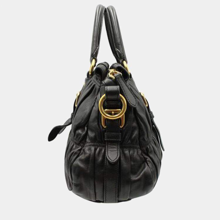 PRADA GAUFRE BLACK NAPPA LEATHER TOTE, with double handle and