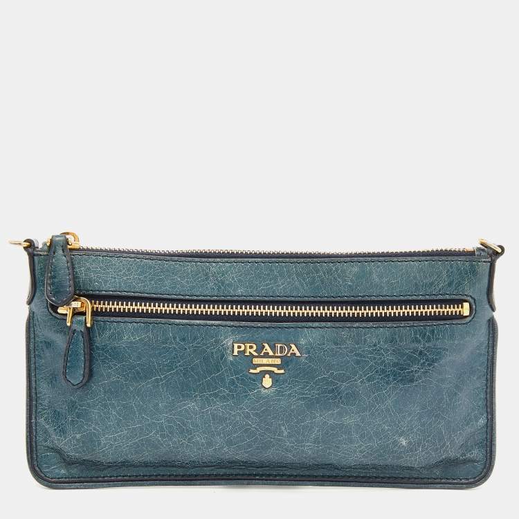 Prada Teal Vitello Shine Leather Tote