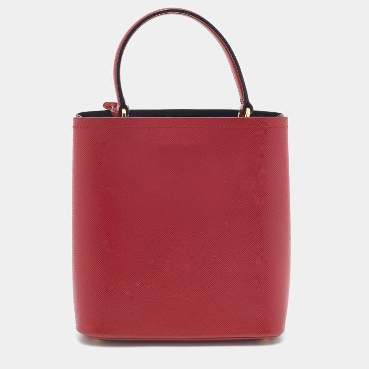Pre Owned Prada Red Saffiano Cuir Leather Medium Panier Top Handle Bag