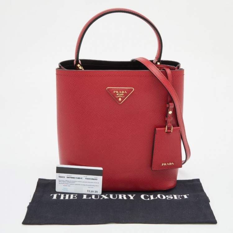 Pre Owned Prada Red Saffiano Cuir Leather Medium Panier Top Handle Bag